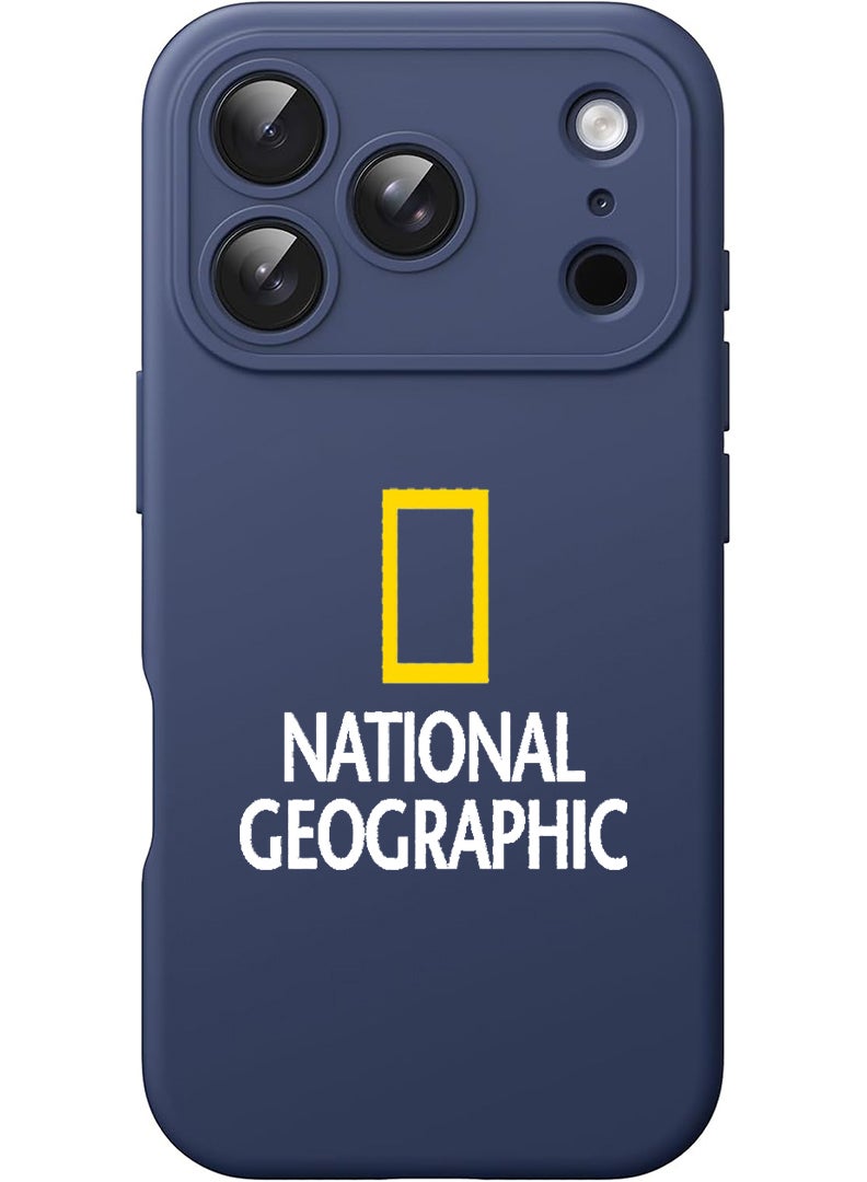 Theodor Protective Slim Fit Case Liquid Silicone Cover with Full Body Protection Anti-Scratch Shockproof Case For Apple iPhone 17 Pro Max (Blue) National Geography - White - Image 1