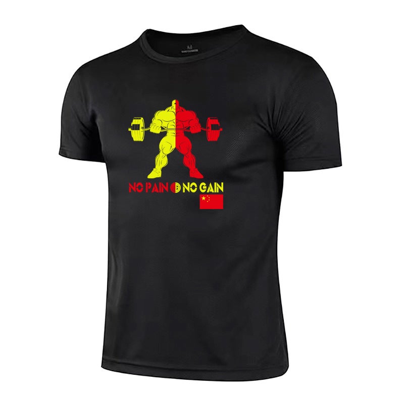 Fitness round neck short sleeve men''s T-shirt sports bodybuilding iron quick-drying fashion brand breathable summer beauty new foreign trade cross-border - Image 1