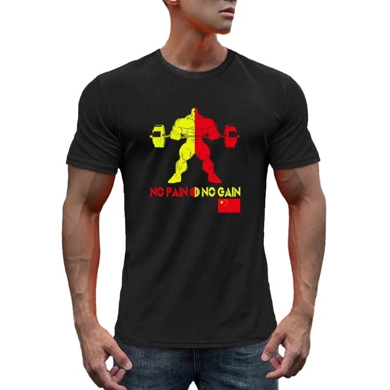 Fitness round neck short sleeve men''s T-shirt sports bodybuilding iron quick-drying fashion brand breathable summer beauty new foreign trade cross-border - Image 3