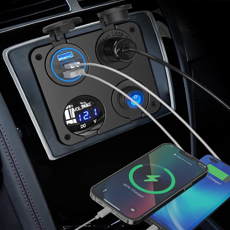 Ouffun 4 in 1 Marine Boat RV 12V Charger Socket Panel - Image 5