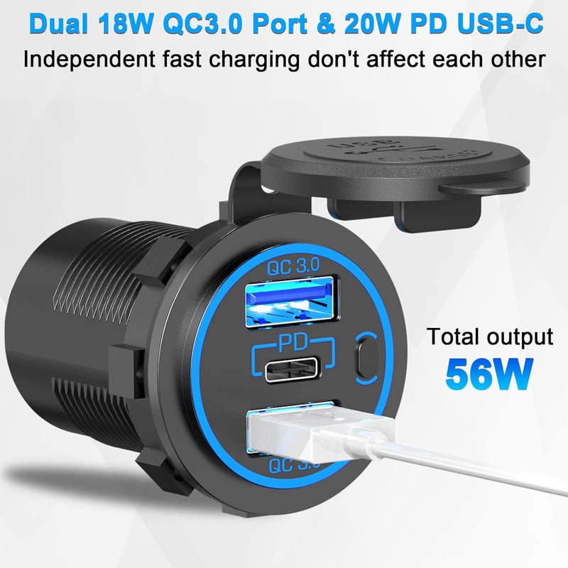 Ouffun 4 in 1 Marine Boat RV 12V Charger Socket Panel - Image 3