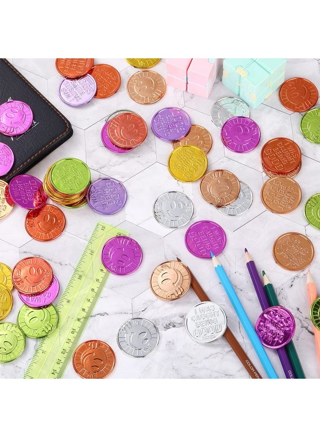 Civaner 100 Pieces Caught Being Good Coins Kids Behavior Tokens Classroom Behavior Incentives Coin Reward Tokens Smile Face Coin For Kids  - Image 4