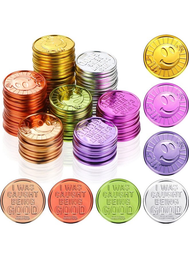 Civaner 100 Pieces Caught Being Good Coins Kids Behavior Tokens Classroom Behavior Incentives Coin Reward Tokens Smile Face Coin For Kids  - Image 2