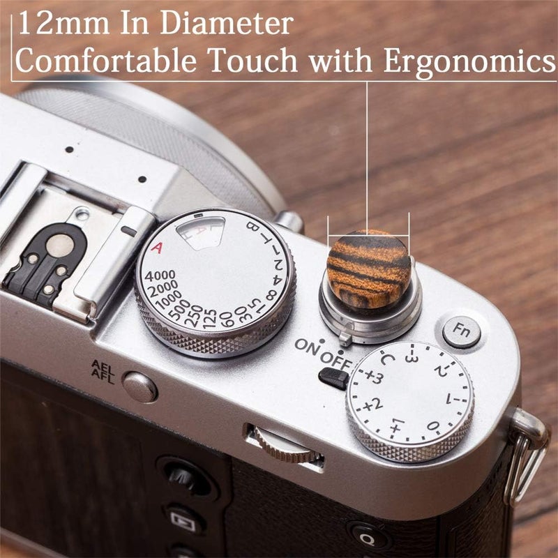 VKO Wood Soft Shutter Release Button,Delicate Camera Shutter Button 12mm Concave Surface Golden Black 1 PCS (Wood Grain Random) - Image 2