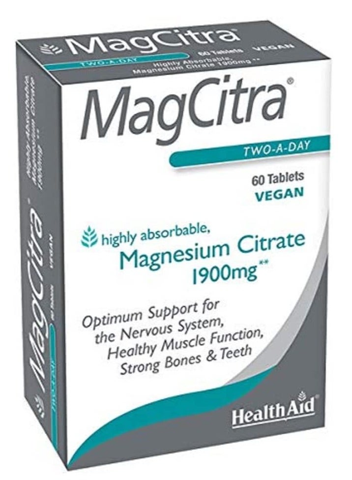 HealthAid MagCitra Magnesium 60 Vegan Tablets Two Per Day - Image 1