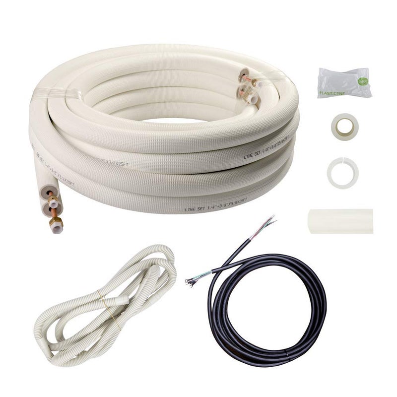 Wostore 25 Ft Line Set 1438 Inch 38 PE for Mini Split Air Conditioner Copper Pipes Insulated Coil HVAC with Fittings
