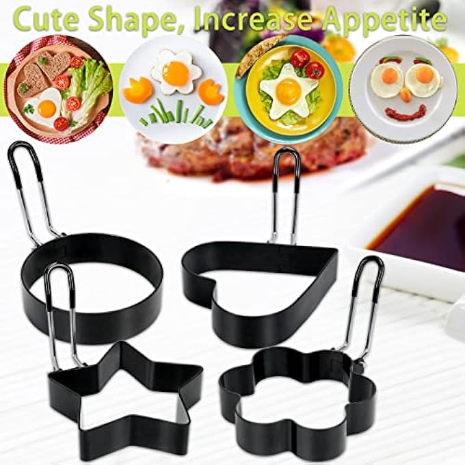 LeeLoon 6 Pack Eggs Rings Stainless Steel Egg Cooking Rings Round Pancake Mold For Frying Eggs Omelet And Muffins NonStick Fried Egg Mold Ring With Oil Brush And Slotted Spatula 4 Shapes - Image 3