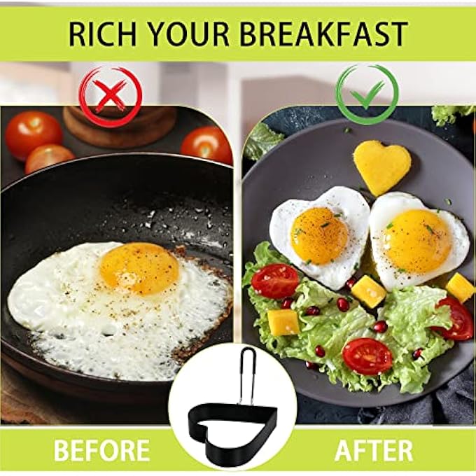 LeeLoon 6 Pack Eggs Rings Stainless Steel Egg Cooking Rings Round Pancake Mold For Frying Eggs Omelet And Muffins NonStick Fried Egg Mold Ring With Oil Brush And Slotted Spatula 4 Shapes - Image 5