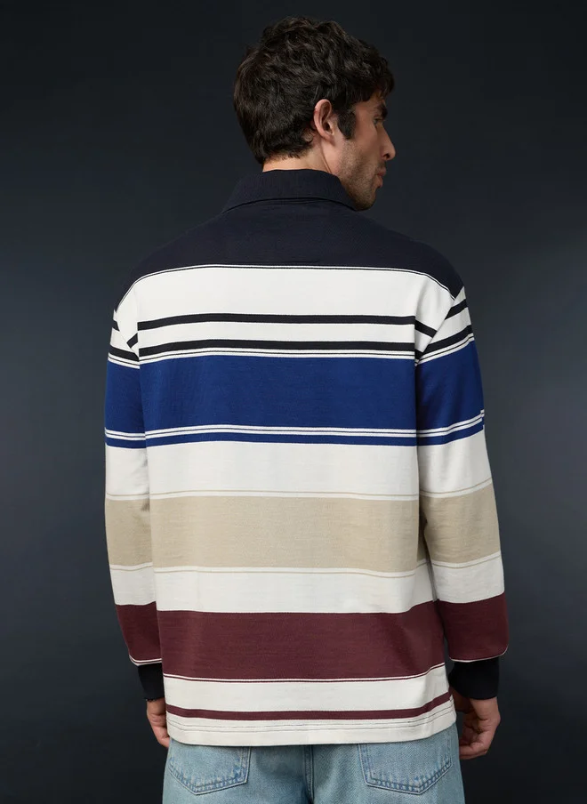 The Souled Store  The Souled Store Men Oversized Fit Striped Multi Rugby Polo  | Best Price UAE