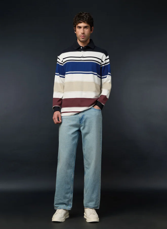 The Souled Store  The Souled Store Men Oversized Fit Striped Multi Rugby Polo  | Best Price UAE