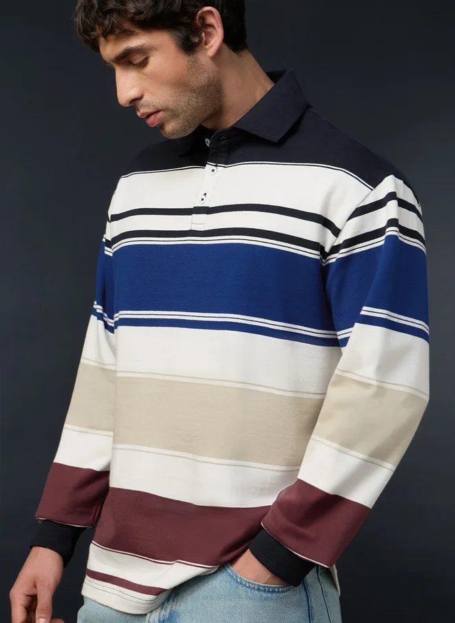 The Souled Store Men Oversized Fit Striped Multi Rugby Polo