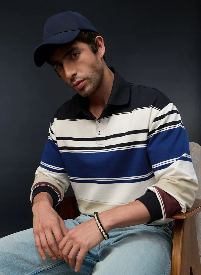 The Souled Store  The Souled Store Men Oversized Fit Striped Multi Rugby Polo  | Best Price UAE