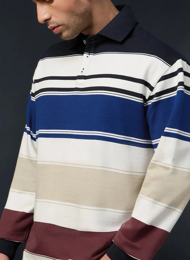 The Souled Store  The Souled Store Men Oversized Fit Striped Multi Rugby Polo  | Best Price UAE