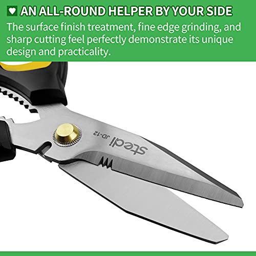 Stedi Scissors Heavy Duty 8-Inch,Multipurpose Scissors,Sharp Stainless Steel Shears with Serrated Edge & Protective Cover,Non-Slip Handle,Easy Cutting Cardboard, Carpet,Leather, Fabric, Wires, Yellow - Image 3