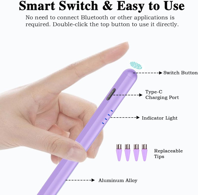 Luntak Stylus Pen for Android and iOS Touch Screen Pen,Tablet Pencil with 4 Pom Tip,Magnetic Phone Stylus Compatible with Samsung/Huawei/Lenovo/Mi/Vivo and Other Android Smartphone and Tablet Devices-Purple - Image 5