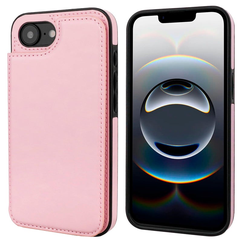OT ONETOP ONETOP Compatible with iPhone 16e Wallet Case with Card Holder, PU Leather Kickstand Card Slots Case, Double Magnetic Clasp and Durable Shockproof Cover 6.1 Inch (Pink) - Image 3