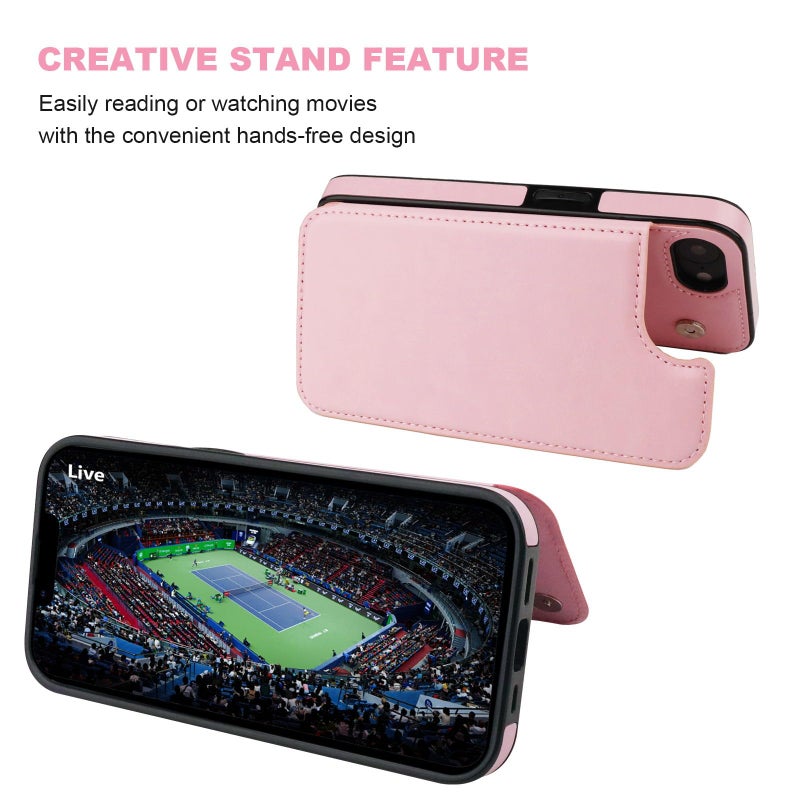 OT ONETOP ONETOP Compatible with iPhone 16e Wallet Case with Card Holder, PU Leather Kickstand Card Slots Case, Double Magnetic Clasp and Durable Shockproof Cover 6.1 Inch (Pink) - Image 5