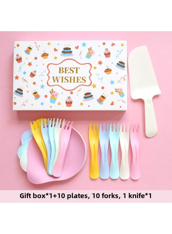 Birthday Dinner Plate Cake Tableware Food Grade Plastic Dinner Plate Disposable Paper Plate Candle Wet Wipes Four-in-one-Color:Basic Colored Water Droplets For Ten People - Image 1