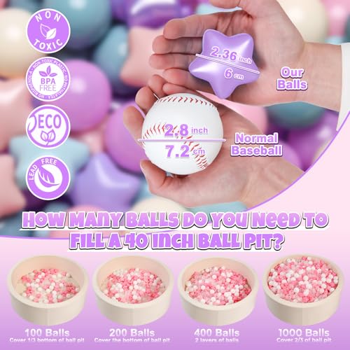 GOGOSO Ball Pit Balls for Toddlers PhthalateFree BPAFree NonToxic Crush Proof Soft Plastic Play Balls Baby Kids Shape Tent Pool Playhouse Playpen Party Decor PinkPurpleBlue200PCS - Image 5
