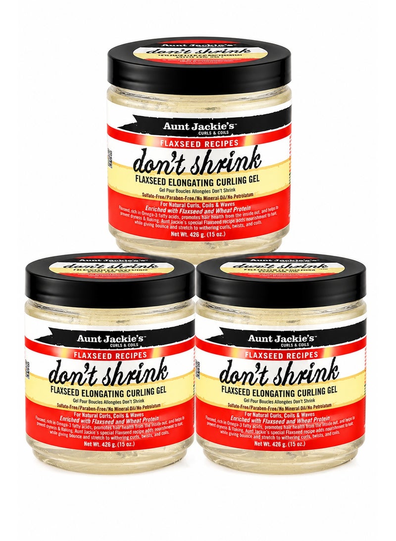 أنت جاكيز جل Aunt Jackie's Flaxseed Recipes Don't Shrink لإطالة وتحديد تجعيدات الشعر 15 أونصة عبوة 3 حبات للشعر الكيرلي والمموج والمجعد مع ترطيب ومكافحة الهيشان - Image 1