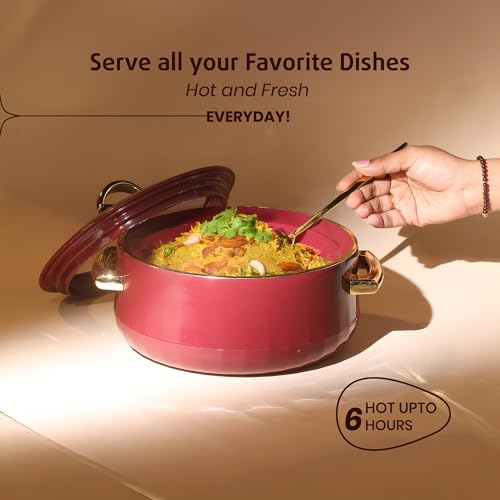 SELVEL Giving shape to life! Elegance Glass Lid Casserole | Premium Stainless Steel Insulated Hot Pot | See-Through Lid | Keeps Food Hot & Fresh (1700 ML, Maroon) - Image 2
