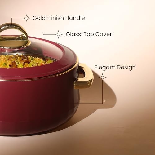 SELVEL Giving shape to life! Elegance Glass Lid Casserole | Premium Stainless Steel Insulated Hot Pot | See-Through Lid | Keeps Food Hot & Fresh (1700 ML, Maroon) - Image 3