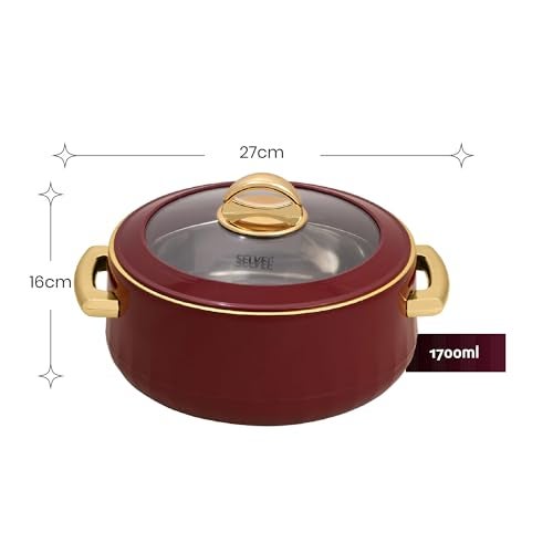 SELVEL Giving shape to life! Elegance Glass Lid Casserole | Premium Stainless Steel Insulated Hot Pot | See-Through Lid | Keeps Food Hot & Fresh (1700 ML, Maroon) - Image 5