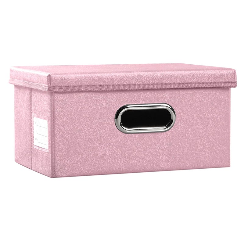 PRANDOM Collapsible Storage Box with Lid [1-Pack] Leather Fabric Foldable Storage Bin Organizer Container Basket Cube with Cover for Home Bedroom Closet Office Nursery Pink (13.6x9.6x6.9) - Image 1