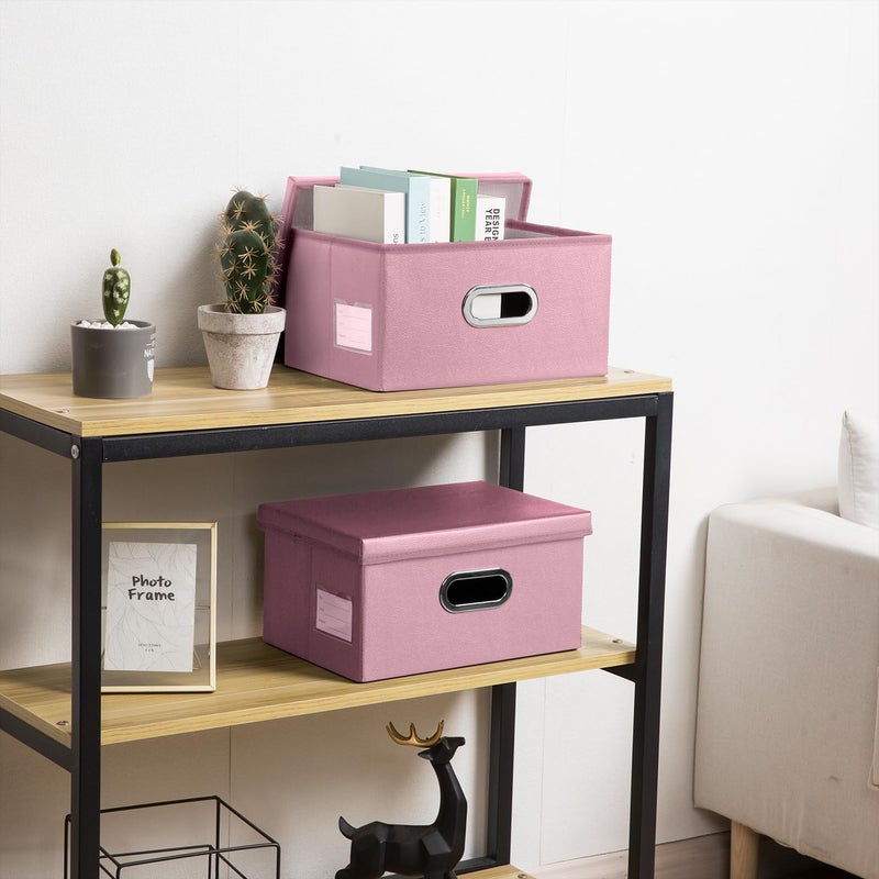 PRANDOM Collapsible Storage Box with Lid [1-Pack] Leather Fabric Foldable Storage Bin Organizer Container Basket Cube with Cover for Home Bedroom Closet Office Nursery Pink (13.6x9.6x6.9) - Image 2