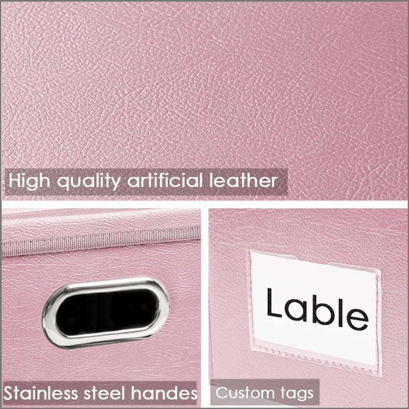 PRANDOM Collapsible Storage Box with Lid [1-Pack] Leather Fabric Foldable Storage Bin Organizer Container Basket Cube with Cover for Home Bedroom Closet Office Nursery Pink (13.6x9.6x6.9) - Image 3