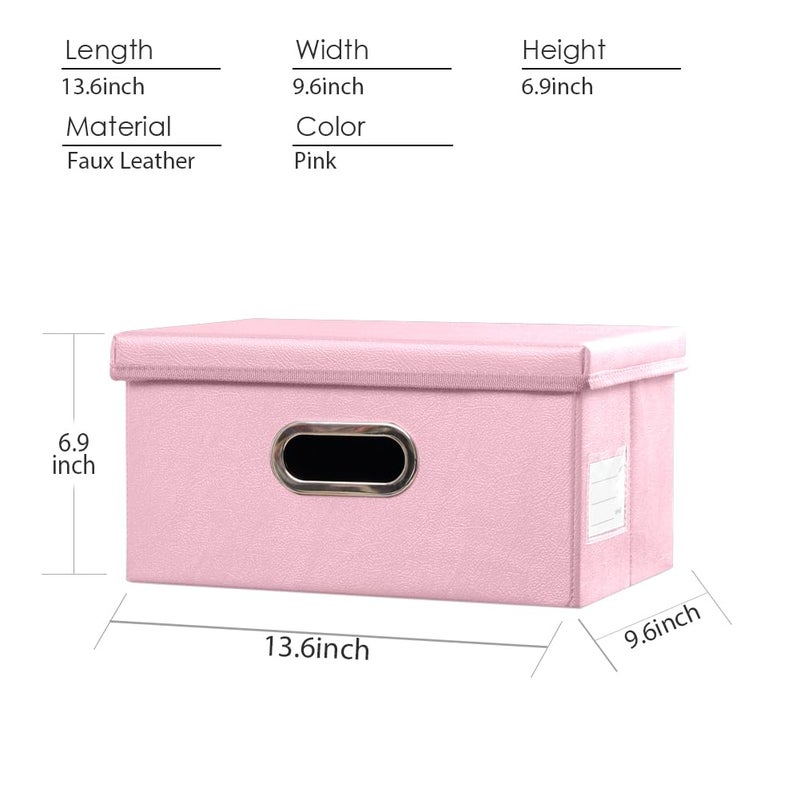 PRANDOM Collapsible Storage Box with Lid [1-Pack] Leather Fabric Foldable Storage Bin Organizer Container Basket Cube with Cover for Home Bedroom Closet Office Nursery Pink (13.6x9.6x6.9) - Image 5
