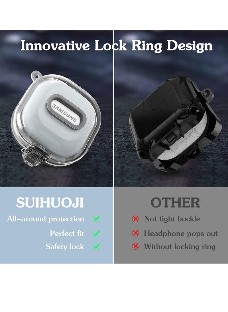 Excefore - Clear Case with Lock for Samsung Galaxy Buds 2 Case/Galaxy Buds Pro 2 Case/Galaxy Buds Live Case/Galaxy Buds Pro Case with Lanyard/Keychain Accessories, Hard Clear Case Protector Shell Cover - Image 1