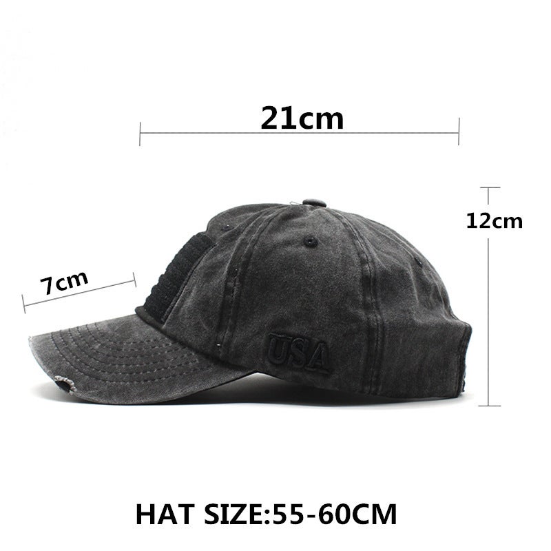 Baseball Cap Women Ins American Flag Distressed Denim USA Embroidery Men Hat - Image 3