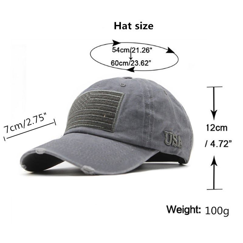 Baseball Cap Women Ins American Flag Distressed Denim USA Embroidery Men Hat - Image 2