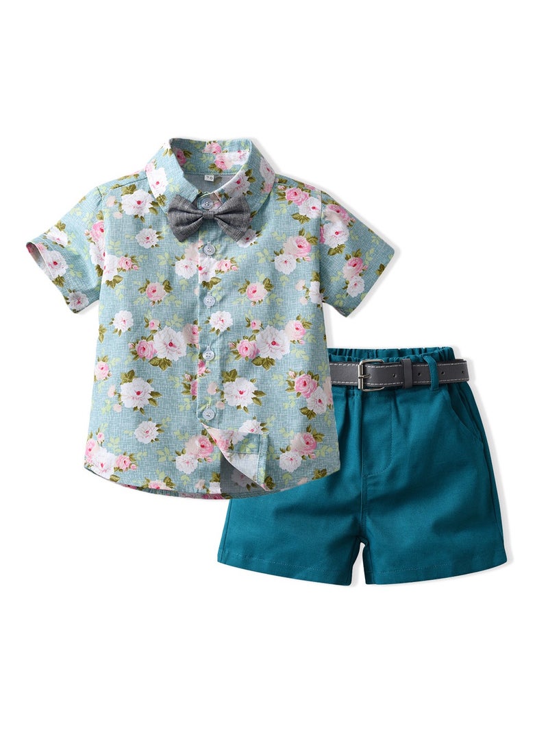 KUYING New Short Sleeved Shirt Belt Shorts Two-Piece Set  - Image 1