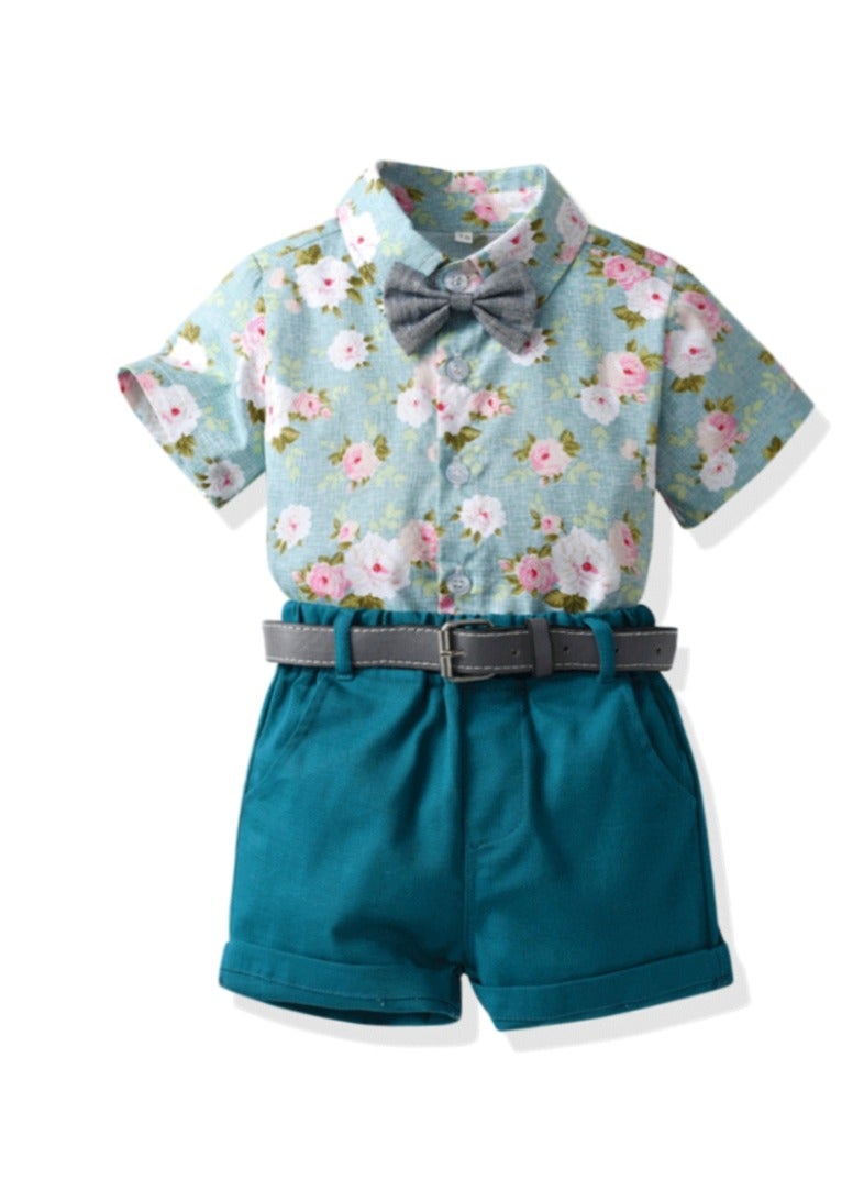 KUYING New Short Sleeved Shirt Belt Shorts Two-Piece Set  - Image 2