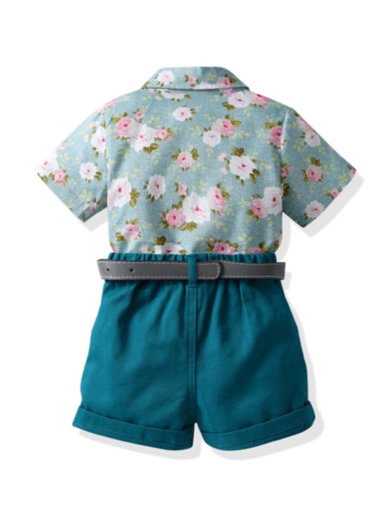 KUYING New Short Sleeved Shirt Belt Shorts Two-Piece Set  - Image 3