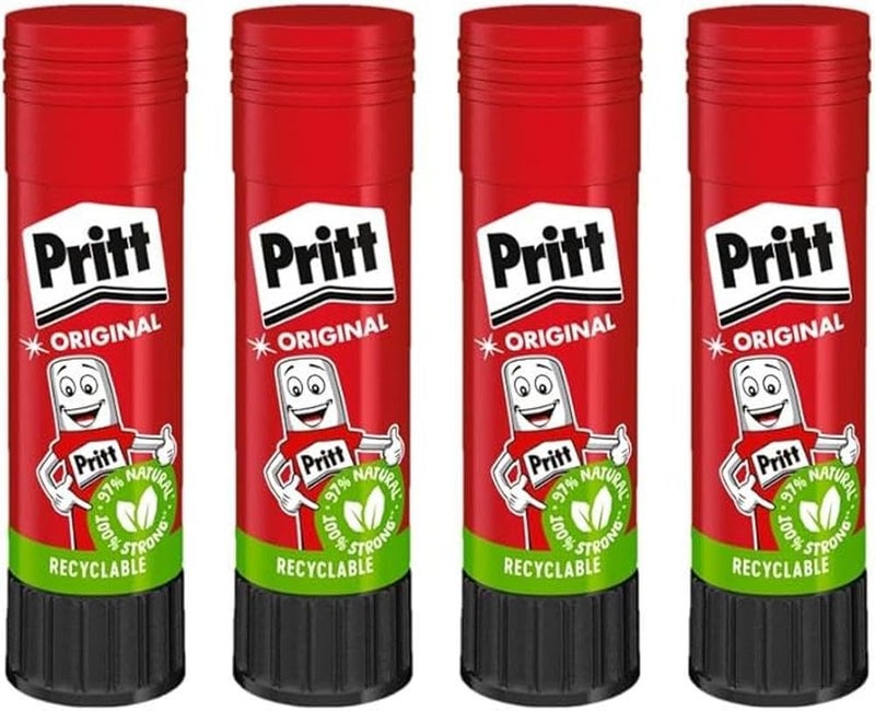 Pritt Glue Stick 22g (Pack of 4), Safe and Child Friendly Glue for Arts and Crafts, Strong Adhesive for School & Office Supplies - Image 1