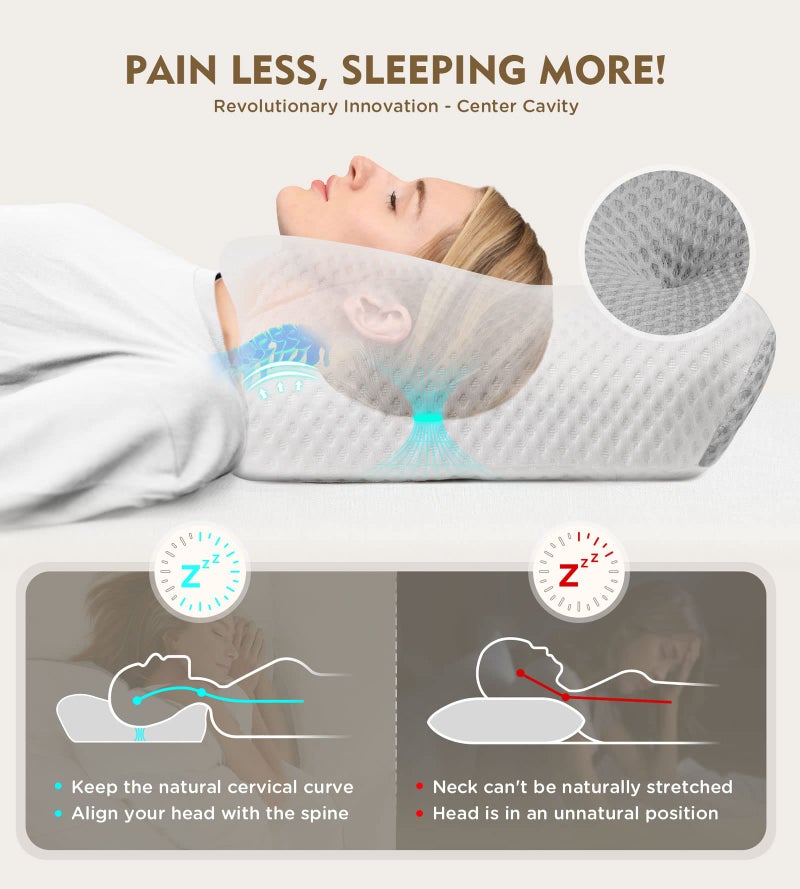 Osteo Cervical Pillow for Neck Pain Relief, Hollow Design Odorless Memory Foam Pillows with Cooling Case, Adjustable Orthopedic Bed Pillow for Sleeping, Support for Side Back Stomach Sleepers - Image 2