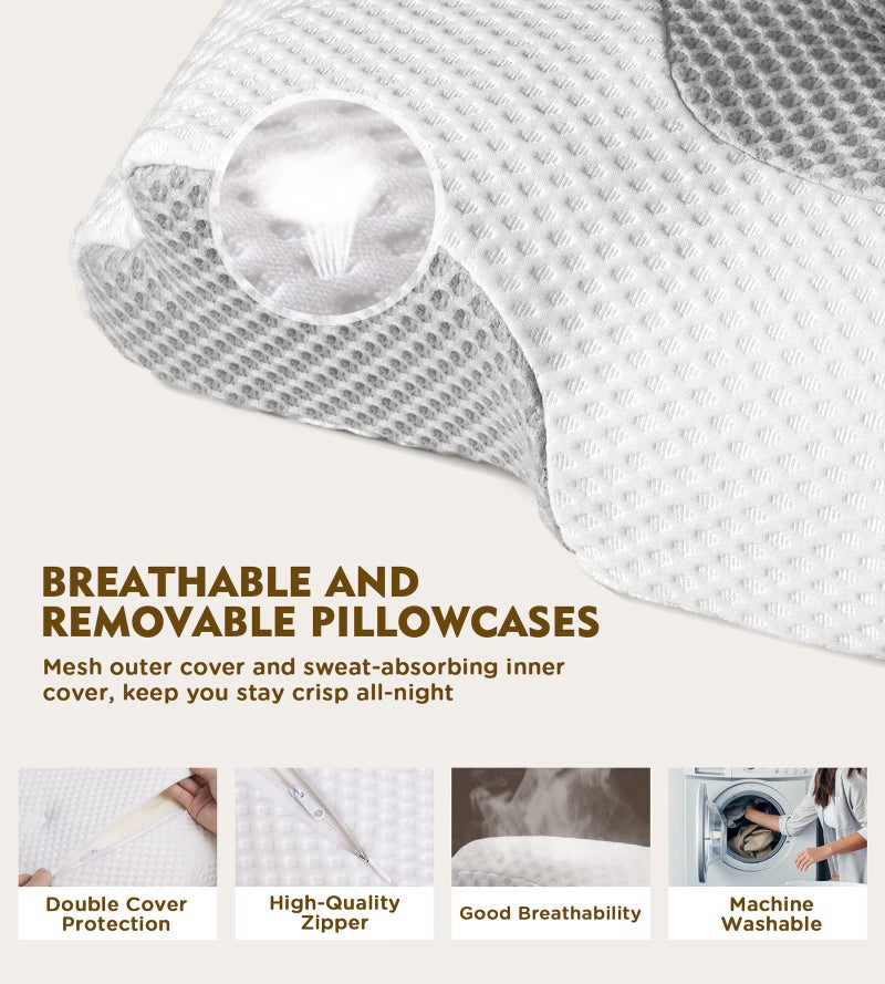 Osteo Cervical Pillow for Neck Pain Relief, Hollow Design Odorless Memory Foam Pillows with Cooling Case, Adjustable Orthopedic Bed Pillow for Sleeping, Support for Side Back Stomach Sleepers - Image 5