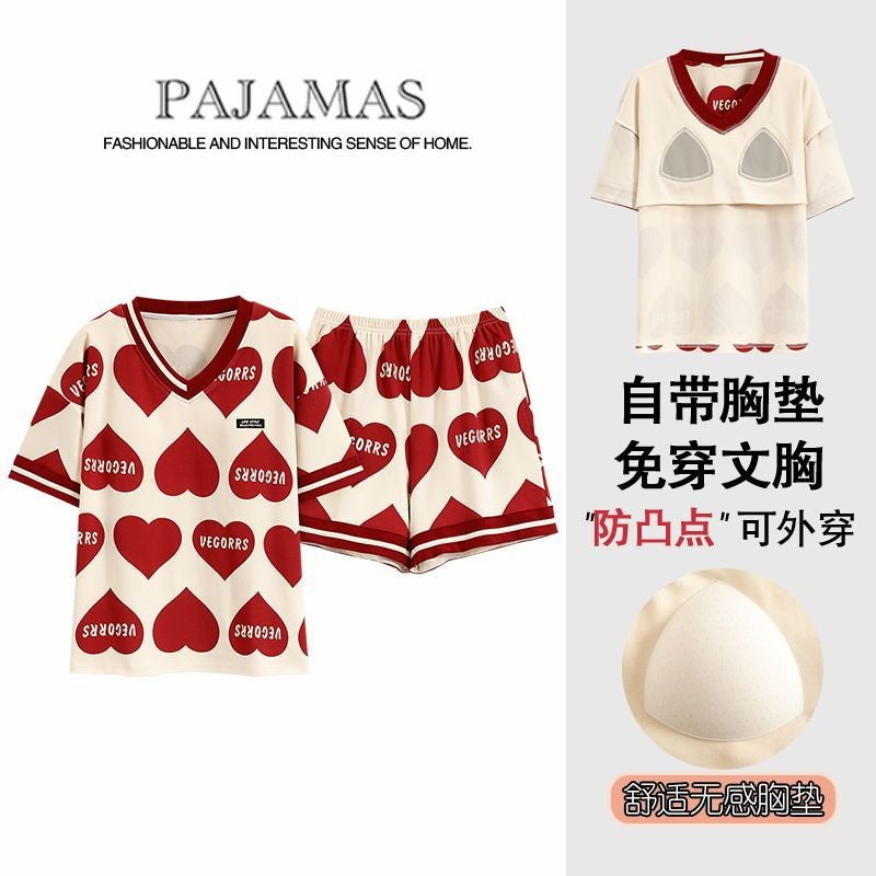 Summer Pajamas for Young Ladies with Chest Pads, Pure Cotton Short-Sleeve Shorts, Can Be Worn Outside, Home Wear Set, 2026 New Thin Style - Image 5