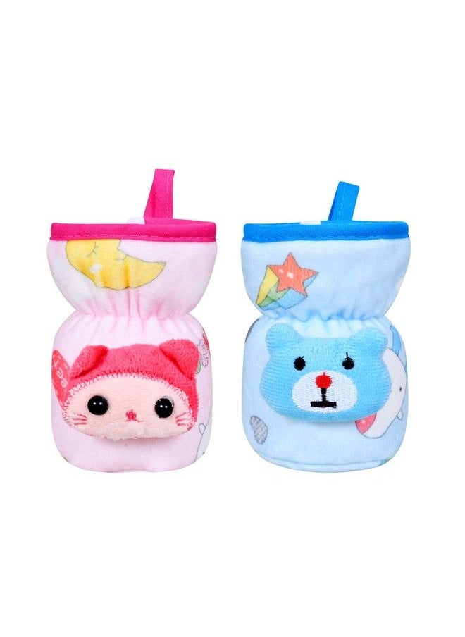 The Little Lookers Soft Plush Stretchable Baby Feeding Bottle Cover With Easy To Hold Strap ; Cute Animated Overall Print Pack Of 2 (Pink & Blue Narrow Neck 60Ml 2Oz)  - Image 1