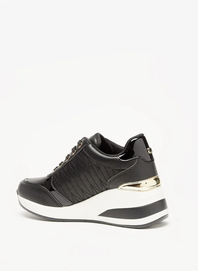 Flora Bella By Shoexpress Women Stitch Detail Wedge Heel Sneakers with Lace-Up Closure