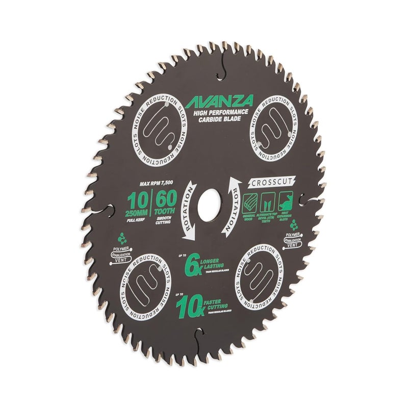 AVANZA Full-Kerf TCT Saw Blade 10 X 60. Best suited for cutting of plywood and crosscutting of woods. SUPER SMOOTH! DuraShield™ coated and Anti-Vibration Technology in-built. - Image 3