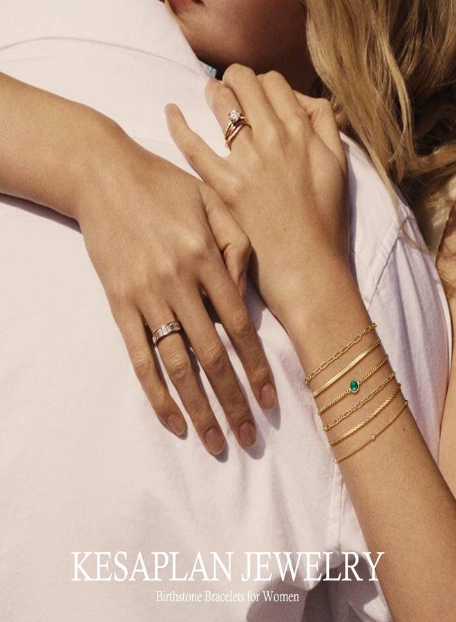 KesaPlan Birthstone Gold Bracelets for Women Waterproof, 14K Gold Plated Jewelry Sets Dainty Stackable Bracelet Blue Green Emerald Friendship Link Paperclip Chain Bracele Fashion Jewelry Accessories Birthday Gifts for Womens (12-Dec-Turquoise) - Image 4