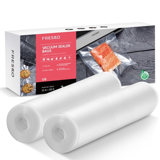 VACUUM SEALER BAGS ROLLS 2 PACKS 11 X 20 COMMERCIAL GRADE SEAL A MEAL BAGS FOR STORAGE FOOD AND SOUS VIDE BPA FREE HEAVY DUTY CUSTOMIZED SIZE FREEZER BAGS FOR VACUUM SEALER