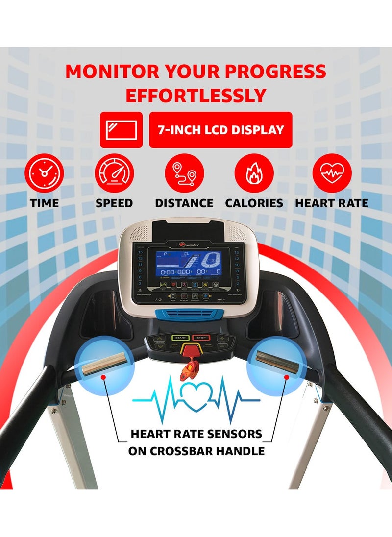 PowerMax Fitness - Fitness Tda-350 (6Hp Peak) Treadmill For Home Use ,12 Pre-Set Max Pro Workout Session【Max User Wt.120Kg | 18 Level Auto Incline | Top Speed:18 Km/Hr | Spring Resistance】 - Image 1