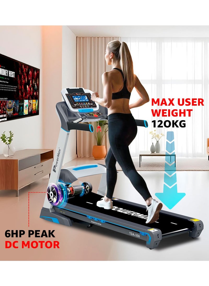 PowerMax Fitness - Fitness Tda-350 (6Hp Peak) Treadmill For Home Use ,12 Pre-Set Max Pro Workout Session【Max User Wt.120Kg | 18 Level Auto Incline | Top Speed:18 Km/Hr | Spring Resistance】 - Image 1