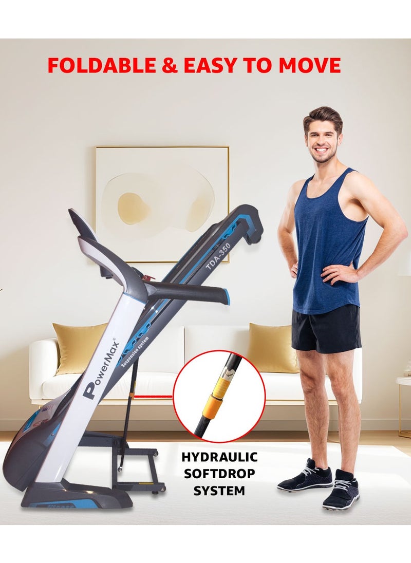 PowerMax Fitness - Fitness Tda-350 (6Hp Peak) Treadmill For Home Use ,12 Pre-Set Max Pro Workout Session【Max User Wt.120Kg | 18 Level Auto Incline | Top Speed:18 Km/Hr | Spring Resistance】 - Image 1