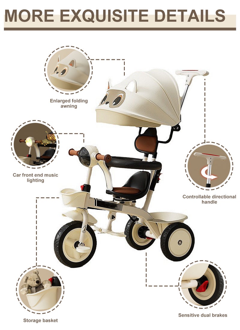 MaBaby - Children's Tricycle, 4-in-1 Folding Trike and Stroller 2-way Swivel Seat for Toddler Boys and Girls, with Adjustable Push Handle, Removable Canopy, Safety Harness for 6 months-5 Years (White) - Image 1